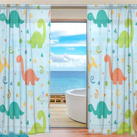 Blue Sheer Door Curtain Panels W55x L78 Inch55x L84 Inchcolorful Dinosaurs Polyester Window