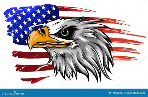 American Bald Eagle Illustration Vector Against Flag Stock Vector