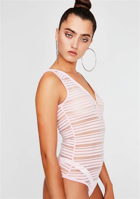 Pink Mesh Stripe Bodysuit Dolls Kill