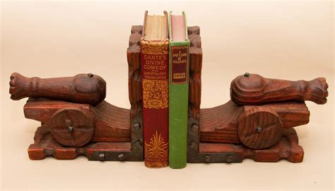 Medieval Style Vintage Cannon Wooden Bookends Mediaeval Armory Castle