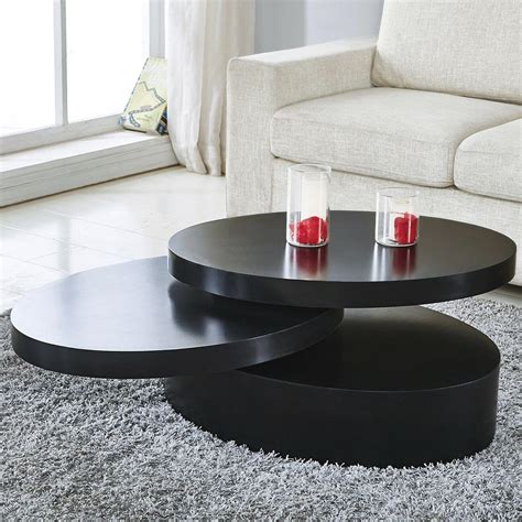 Round Black Coffee Table Rotating Contemporary 3 Layers