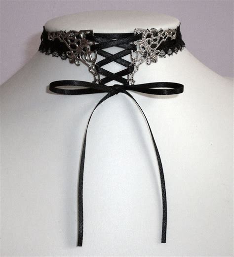 Corset Gothic Choker Necklace Black Lace Ribbon By Lilacatdesigns Jewelry Box Diy Beaded
