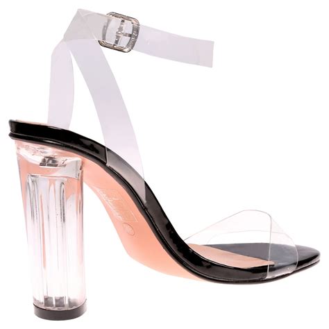 womens sandals ladies clear heel fashion party perspex shoes strappy size new ebay