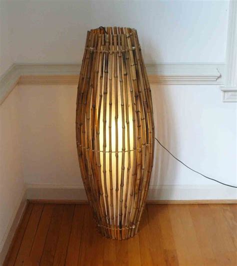 Vintage Bamboo Lamp Boho Chic Light Floor Lighting Fabric Mid