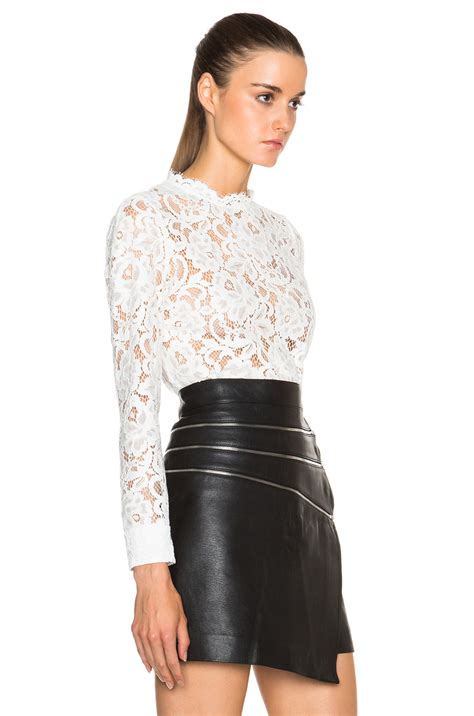 Saint Laurent Long Sleeve Lace Top In White Lyst