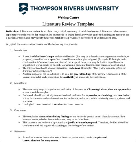 9 Literature Review Outline Templates Samples