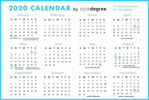 Singapore Calendar 2020 With Public Holidays Download Literacy