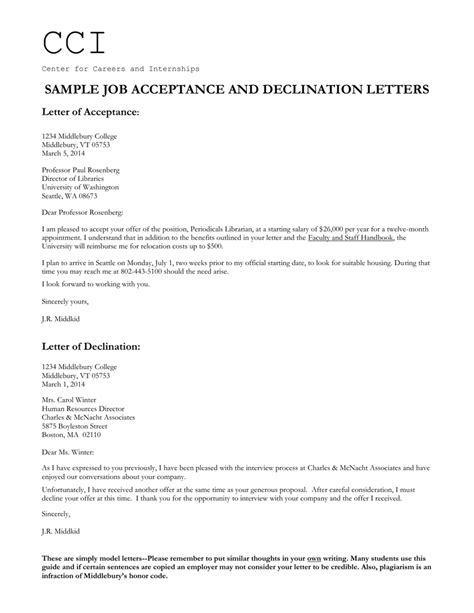 How To Decline A College Acceptance Letter Sample