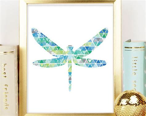 Blue Dragonfly Art Print Geometric Prints Dragonfly Decor Poster