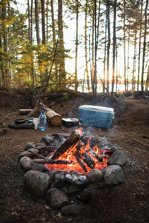 Campfire At Sunset While Car Camping In Coastal Maine Photograph By