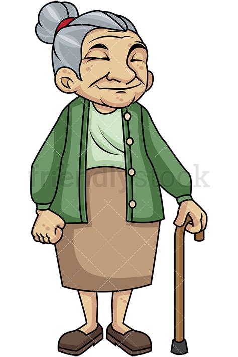 Old Woman With Walking Stick Cartoon Vector Clipart