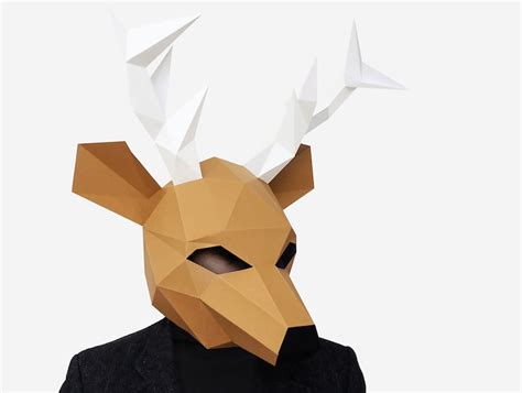 Deer Mask Low Poly Paper Craft Template Printable Paper Etsy Uk
