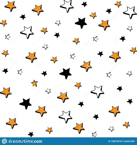 Seamless Pattern Hand Drawn Doodle Stars In Vector Starry Sky In A