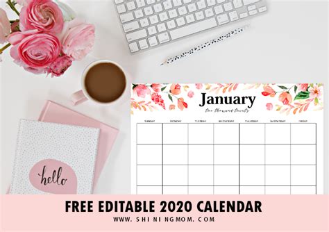 2020 Calendar Template Editable