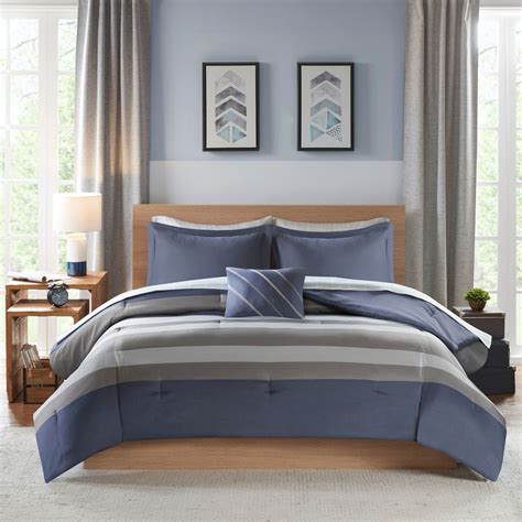 8 Piece Intelligent Design James Blue Grey Complete Bed Set Including