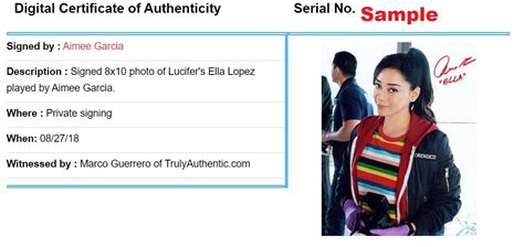 Aimee Garcia Signed Lucifer 8×10 Photo As Ella Lopez 258 West Authentic Signatures
