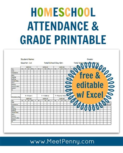 Homeschool Attendance And Grade Printable Free And Editable