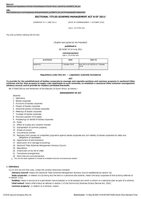 Sectional Titles Schemes Management Act 8 Of 2011 Studocu