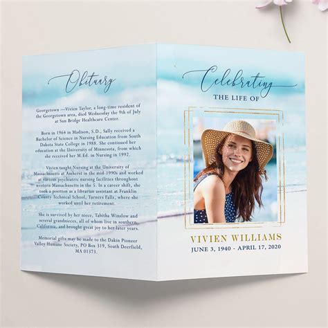 Blue Beach Funeral Program Template Printable Funeral Etsy Images