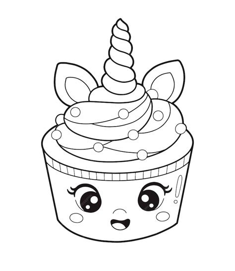 Premium Vector Cute Cartoon Unicorn Cupcake Coloring Page