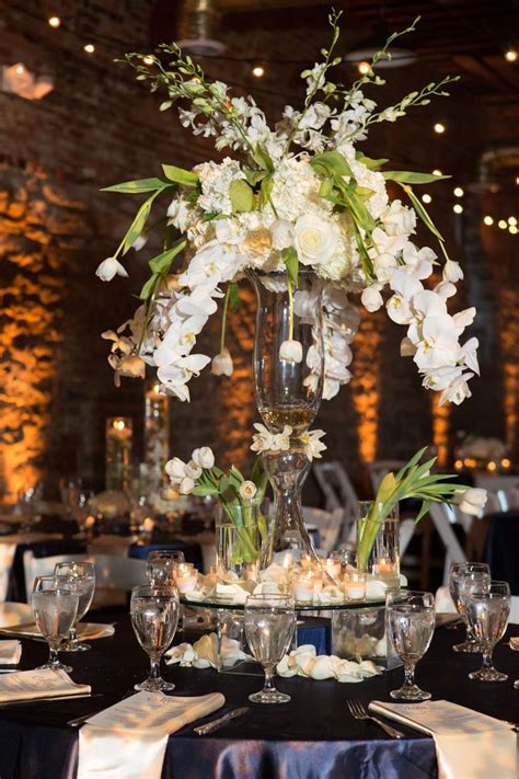 Modern White Orchid Cascade Centerpieces White Wedding Centerpieces