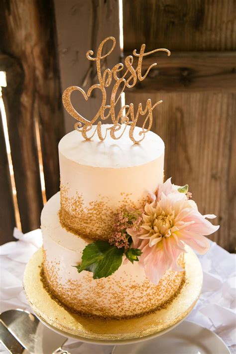 Make wedding cakes that look like they came straight from a 49. Wedding cake, gold sprinkles, best day ever topper, white ...