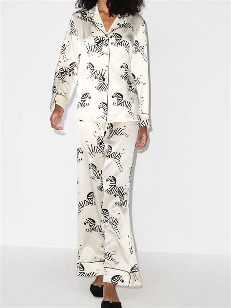 Olivia Von Halle Zebra Print Silk Pajama Set Farfetch