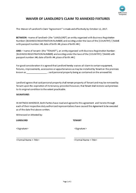 waiver  landlords claim  annexed fixtures templates