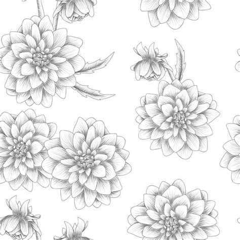 Monochrome Seamless Vector Design Images Seamless Pattern With Dahlia