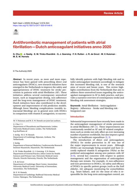 Pdf Antithrombotic Management Of Patients With Atrial Fibrillation