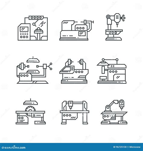 Industrial Machines Vector Line Icons Factory Machine Tools Symbols