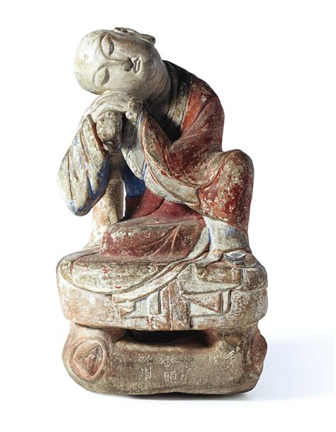 3691 A Polychrome Sandstone Figure Of A Sleeping Luohan Southern