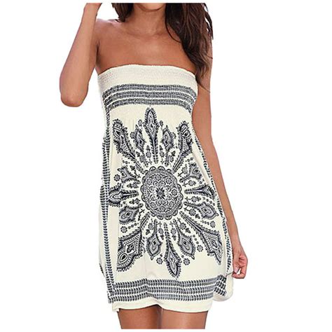 tube top dresses for women s summer sexy floral printed strapless bohemian mini dress beach
