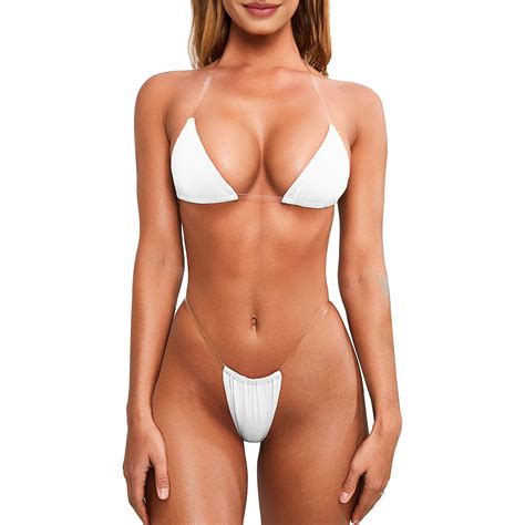 Thong Bikini Clear Straps Cheeky Brazilian Micro Thongs Bikinis
