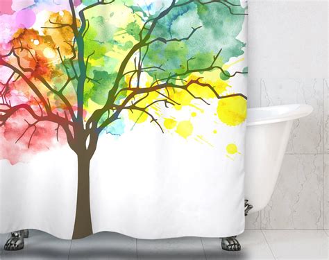 Tree Shower Curtain Watercolor Shower Curtain Rainbow Etsy