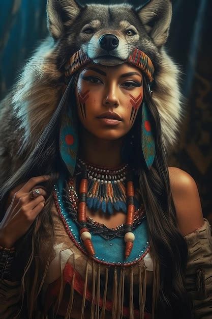 Premium Ai Image A Woman In A Native American Indian Costume