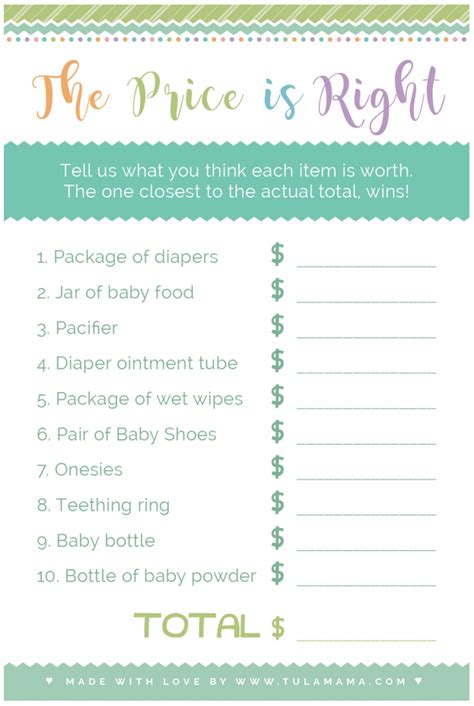 Price Is Right Baby Shower Game Guessing Game Coed Boy Girl Neutral