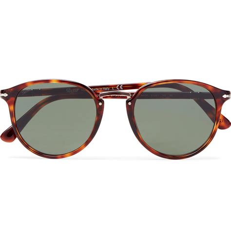 persol round frame tortoiseshell acetate and rose gold tone sunglasses in brown for men lyst