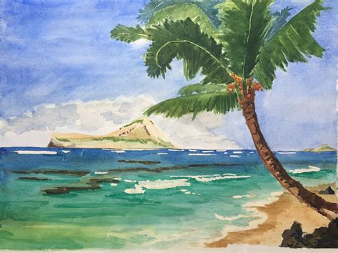 Hawaii Watercolor Print Blue Ocean Art Large Wall Art 16x20 Print