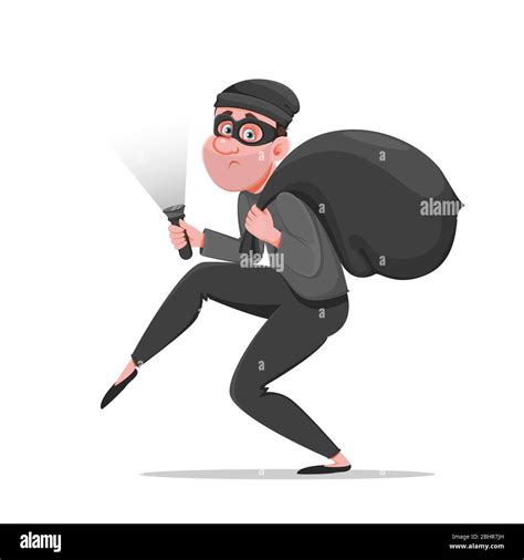 Cartoon Thief Walking Carefully Bandit Carries Sack With Money Funny