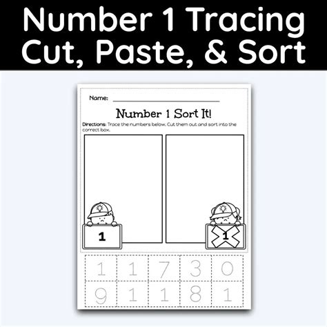 Number 1 Tracing Cut Paste And Sort Activity