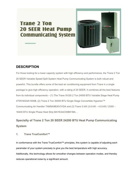Ppt Trane 2 Ton 20 Seer Heat Pump Communicating System Powerpoint