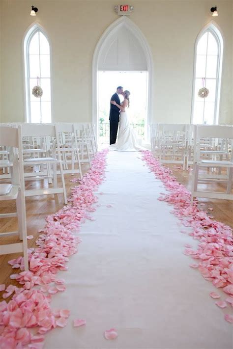 Petal Lined Aisle In Ivory Rose Petals And Some Green Hydrangea Petals