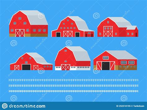 Red Barns And Farm Houses Set Stock Vector Illustration Of Ranch