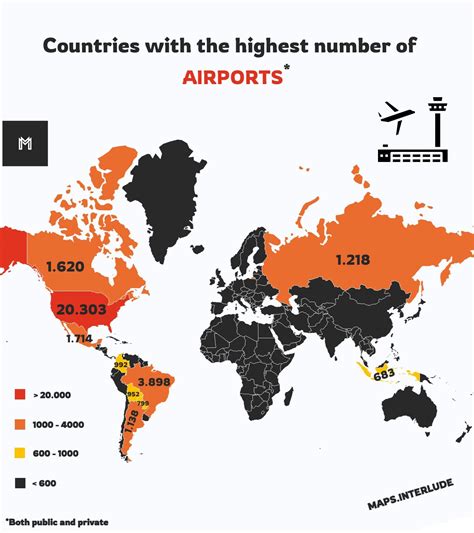 Countries With The Highest Number Of Airports MapPorn