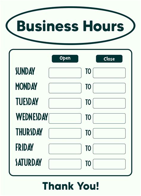 Business Hours Template Free Download Nismainfo