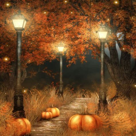 Halloween Photography Background Pumpkins Red Leaves Photography