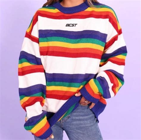 Rainbow Jumper Cross Striped Aesthetics Soul Rainbow Clothes Y2k