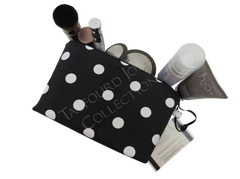 Black White Pink Polka Dot Zipper Cosmetic Bag Fabric Makeup Pouch