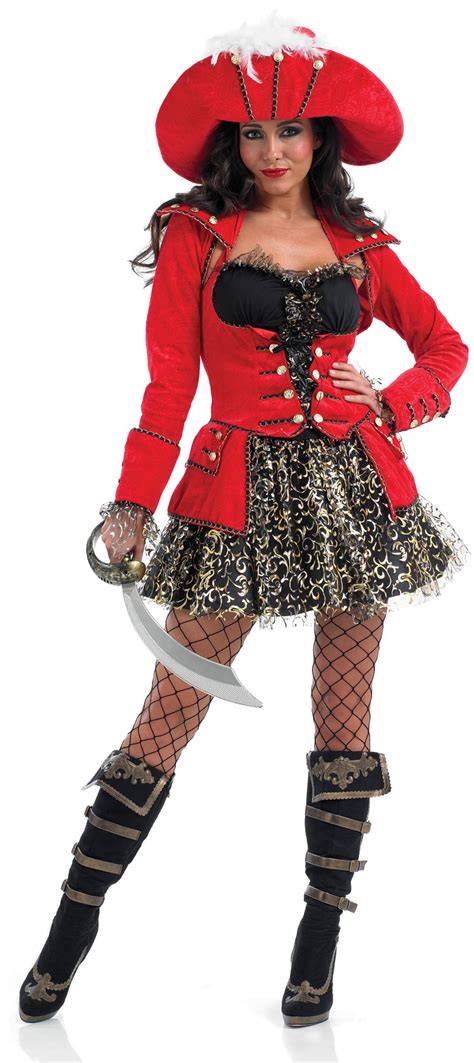 Glitzy Red Pirate Ladies Fancy Dress Costume Outfit Hat Sizes Uk 6 22 New Ebay